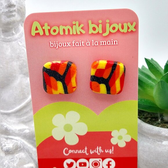 Handmade gloss pink polymer clay earrings. Boucles d'oreilles fait à la main - Picture 3 of 6